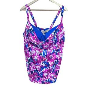 Swimsuits For All Womens Plus Size 44D Purple Blue Floral Tankini Swimsuit Top